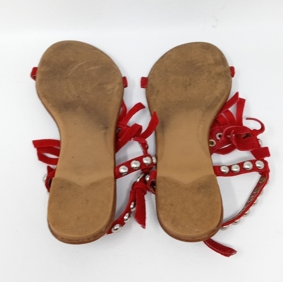 Jeffery Campbell Wink Red Suede Fringe Studded sandals, Women's Size 7. - Picture 11 of 13